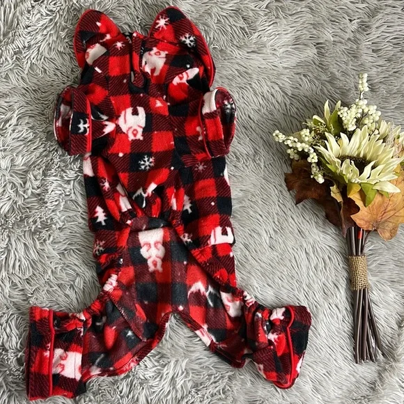 🌺 target dog fleece red plaid  Christmas pajamas size M - Picture 2 of 4